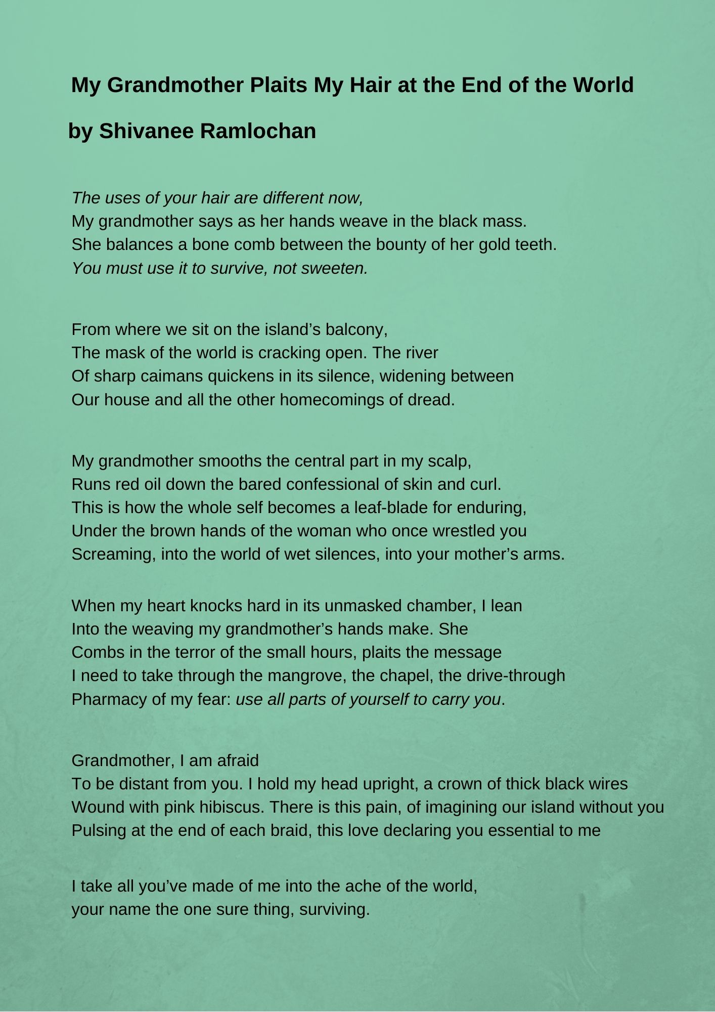 Shivanee Ramlochan poem 1
